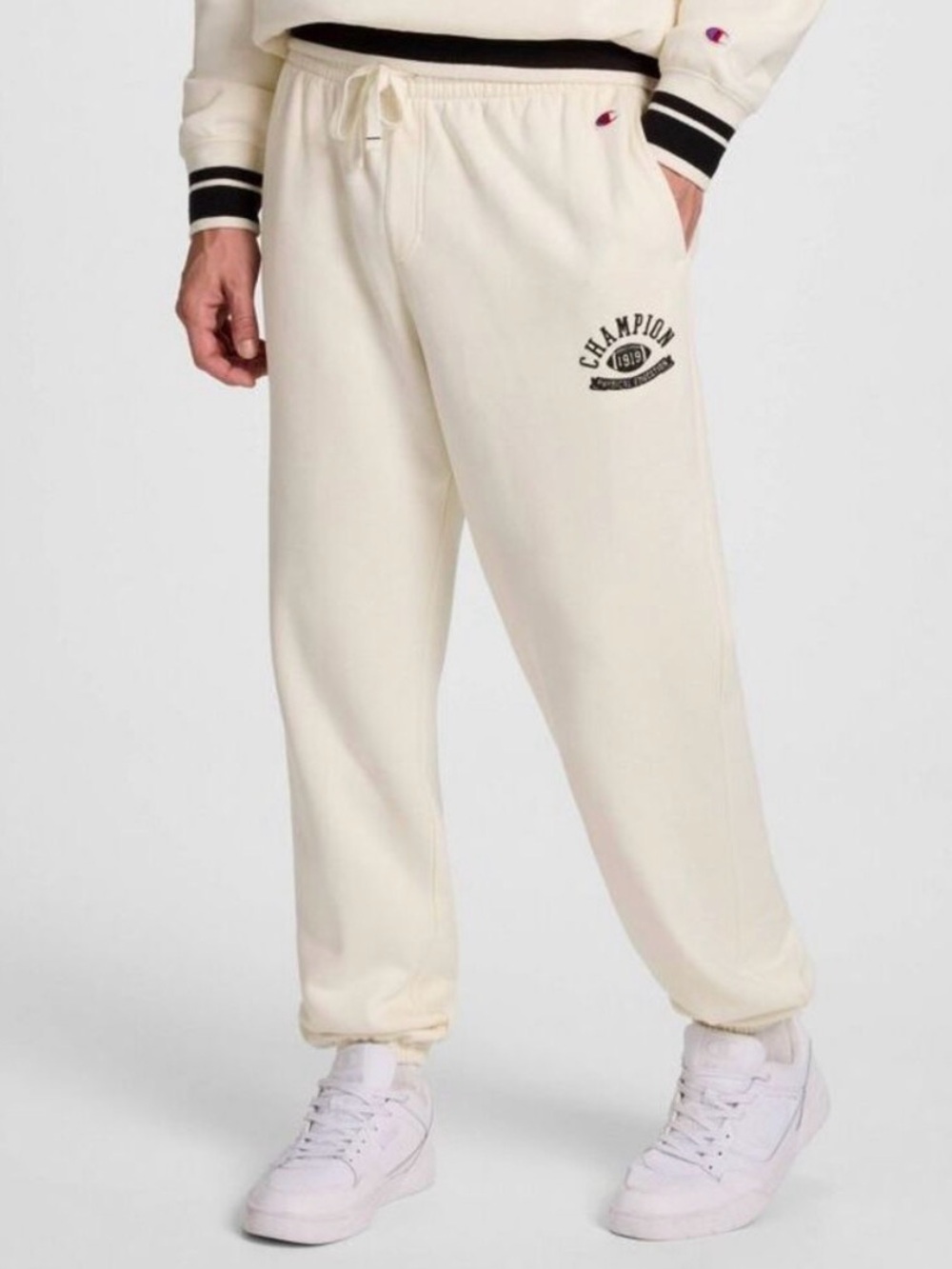 Champion Men's Cream Joggers with Script Logo